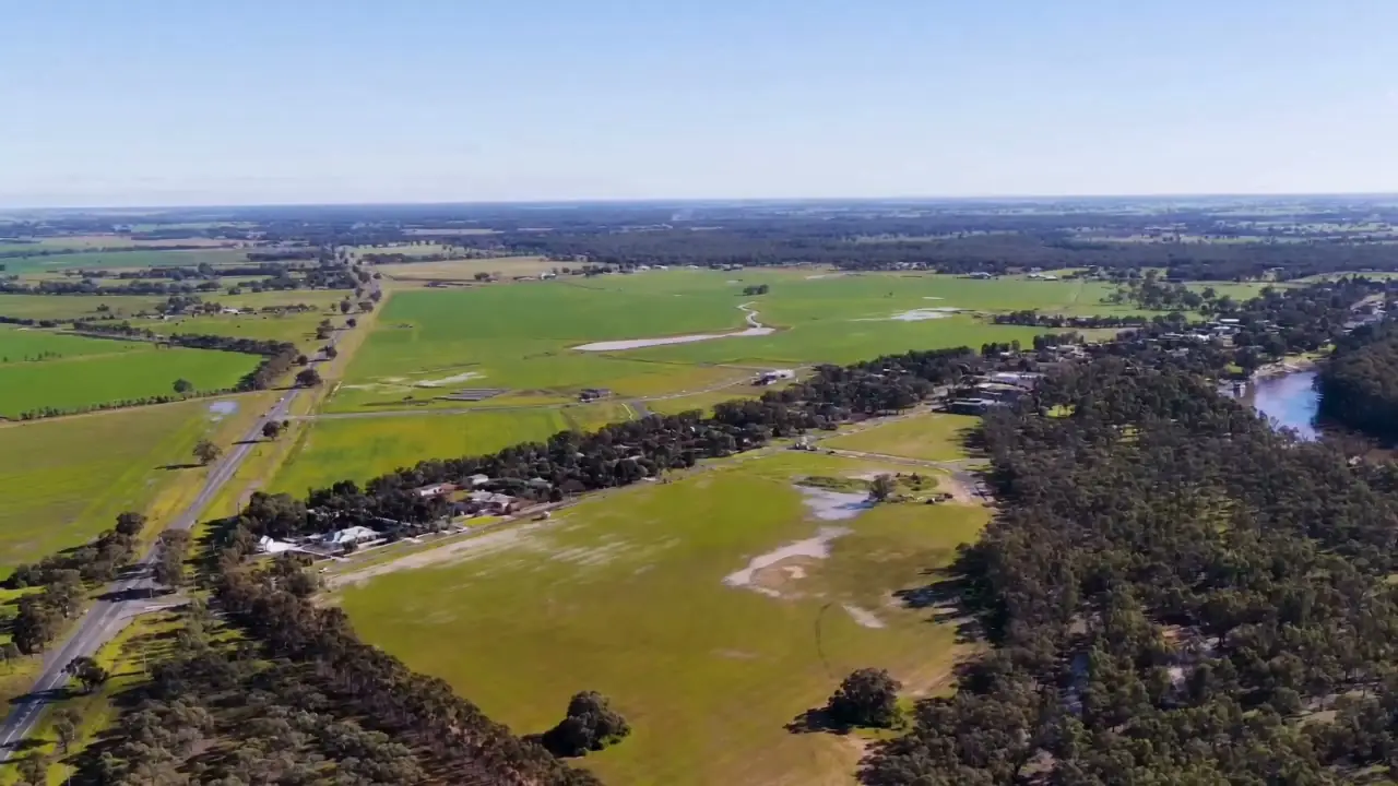 Aerial view of Wharparilla Estate beside the Murray River, Echuca
